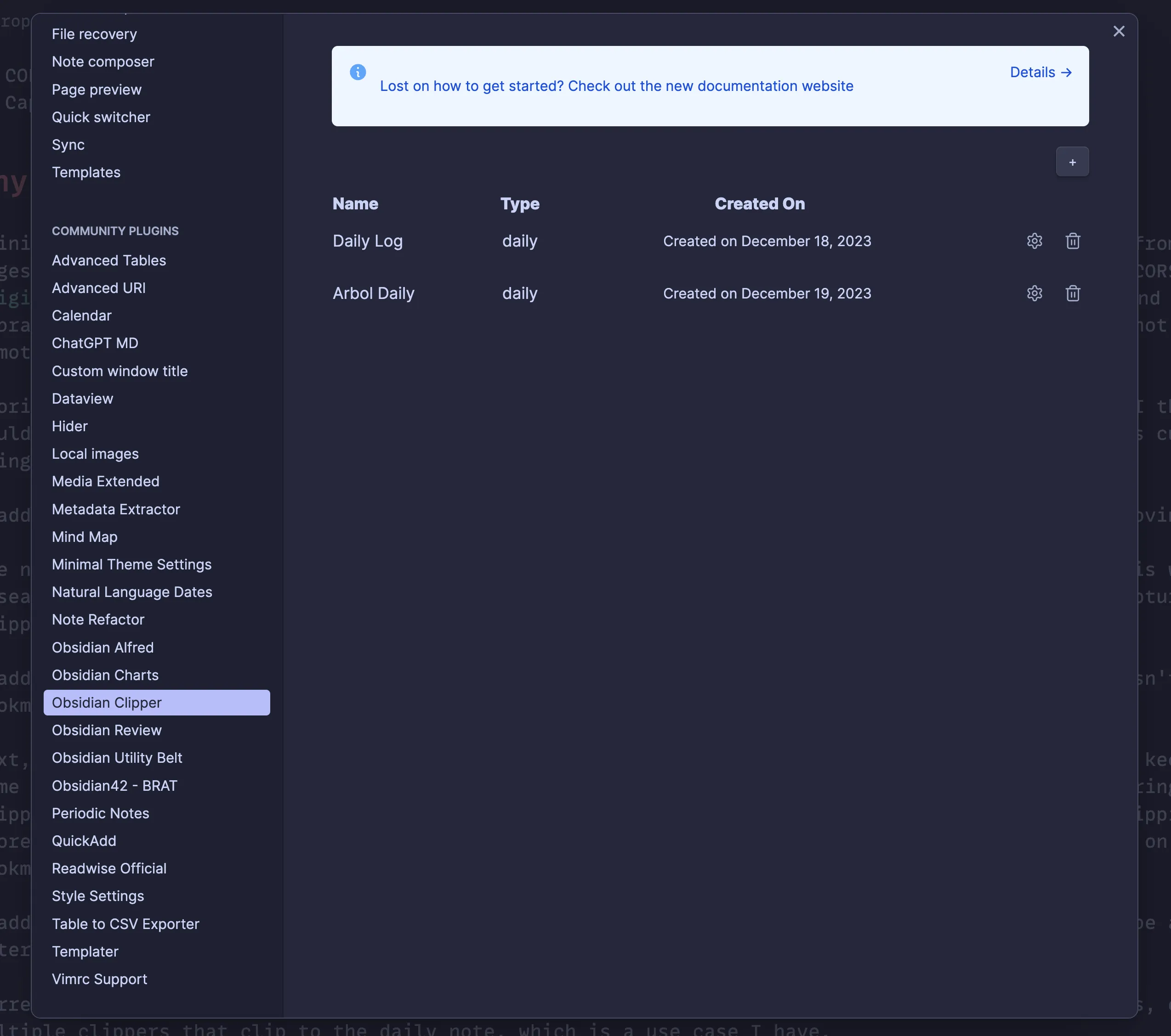 Screen shot of the new Obsidian Clipper settings